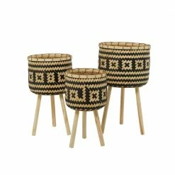 Litton Lane 27 in. x 14 in. Brown Bamboo Bohemian Planter (Set of 3) -Litton Lane Sales Store brown litton lane plant pots 042002 4f 1000