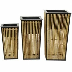 Litton Lane 14 in. W x 27 in. H Brown Wicker Planter (3-Pack) -Litton Lane Sales Store brown litton lane plant pots 042927 66 1000