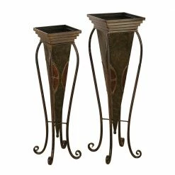 Litton Lane 30 in. x 10 in. Brown Metal Rustic Planter (Set of 2)