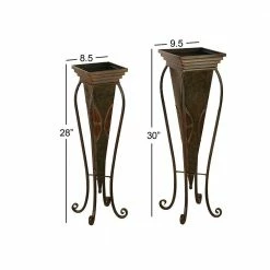 Litton Lane 30 in. x 10 in. Brown Metal Rustic Planter (Set of 2) -Litton Lane Sales Store brown litton lane plant pots 22766 76 1000