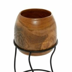 Litton Lane Brown Teak Wood Decorative Planters (Set of 3) -Litton Lane Sales Store brown litton lane plant pots 37939 1f 1000