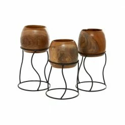 Litton Lane Brown Teak Wood Decorative Planters (Set of 3)