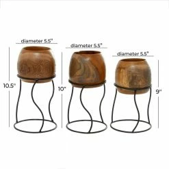 Litton Lane Brown Teak Wood Decorative Planters (Set of 3) -Litton Lane Sales Store brown litton lane plant pots 37939 76 1000
