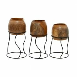 Litton Lane Brown Teak Wood Decorative Planters (Set of 3) -Litton Lane Sales Store brown litton lane plant pots 37939 77 1000