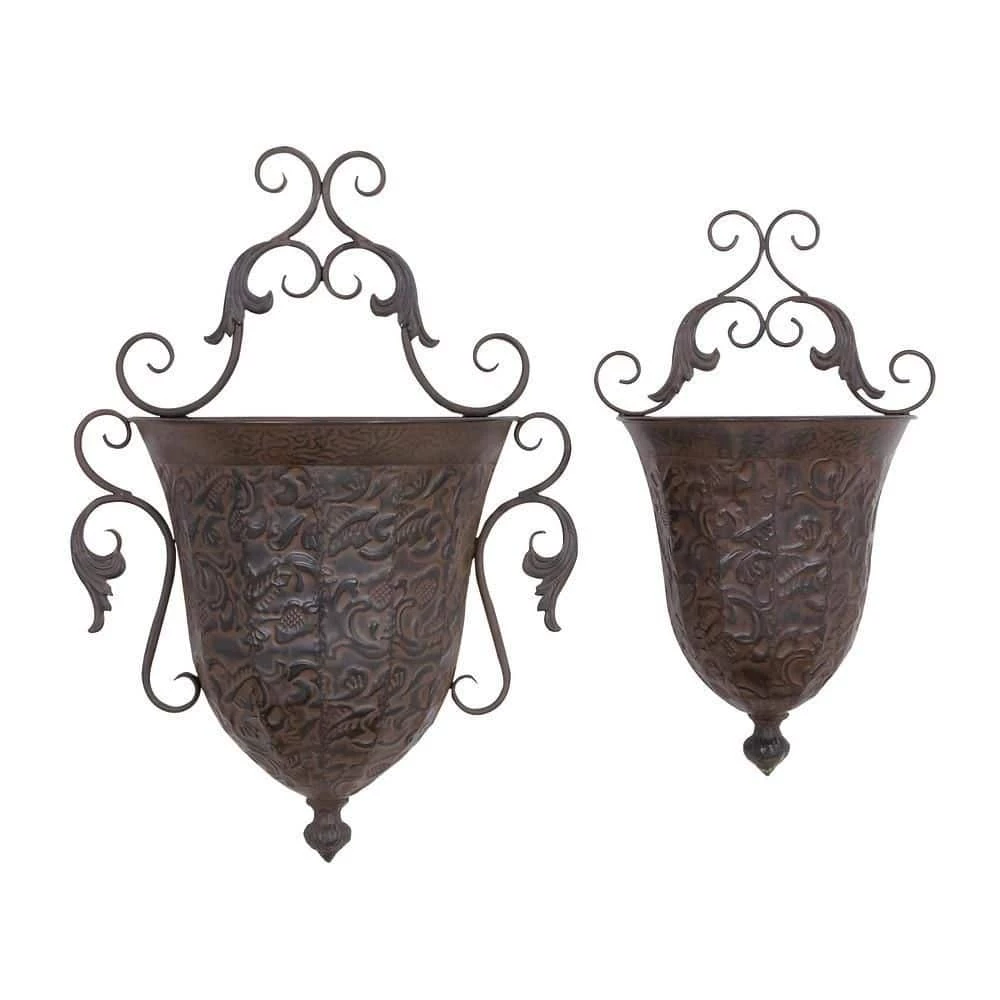 Litton Lane 22 in. x 16 in. Brown Metal Traditional Planter (Set of 2) 3 Litton Lane 22 in. x 16 in. Brown Metal Traditional Planter (Set of 2)