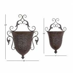 Litton Lane 22 in. x 16 in. Brown Metal Traditional Planter (Set of 2) 15 Litton Lane 22 in. x 16 in. Brown Metal Traditional Planter (Set of 2) -Litton Lane Sales Store brown litton lane plant pots 69133 c3 1000