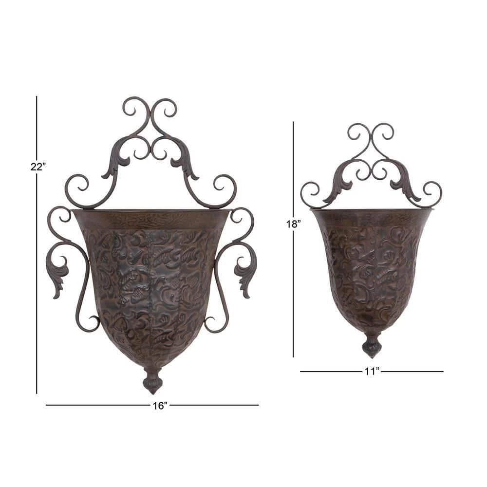 Litton Lane 22 in. x 16 in. Brown Metal Traditional Planter (Set of 2) 7 Litton Lane 22 in. x 16 in. Brown Metal Traditional Planter (Set of 2) - Image 5