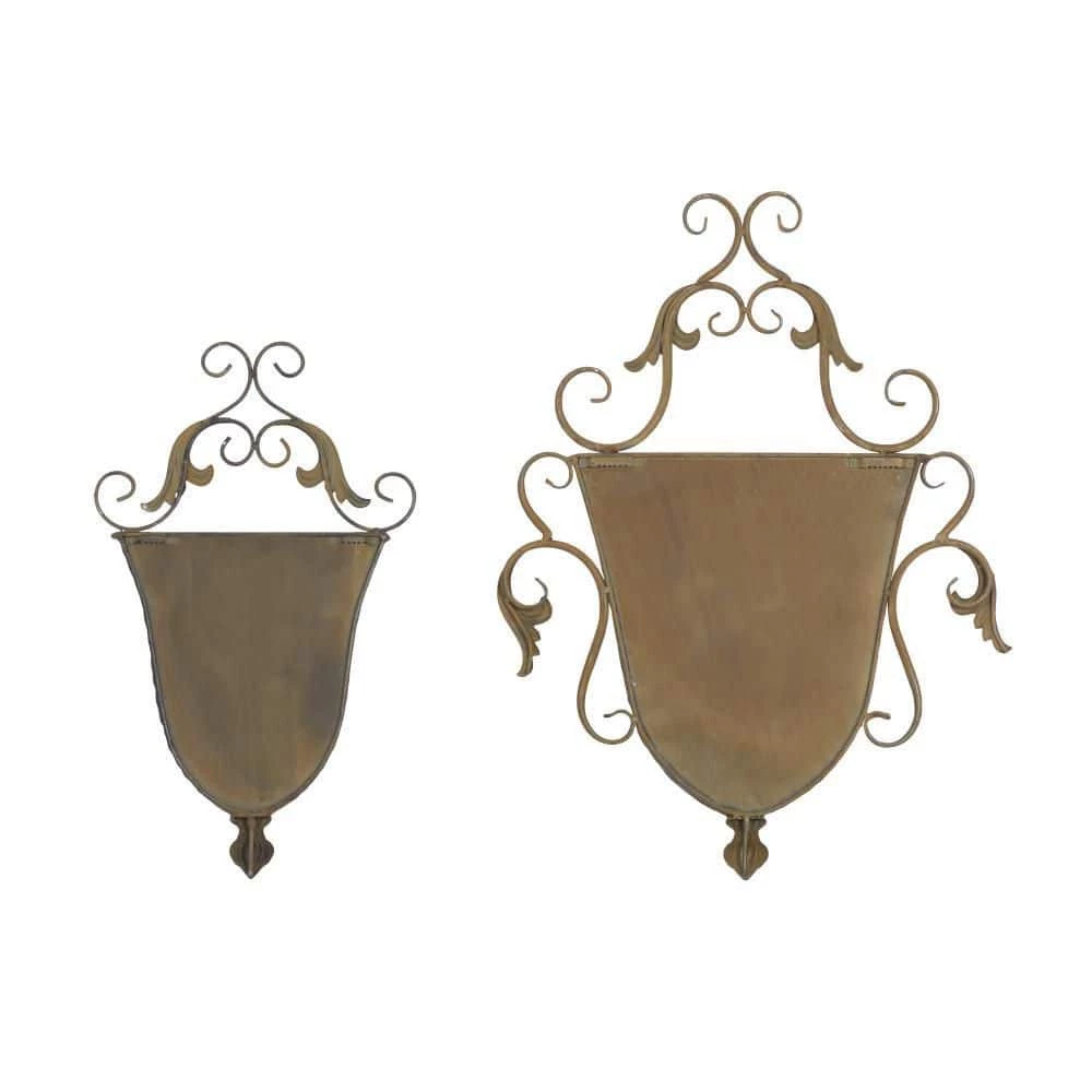 Litton Lane 22 in. x 16 in. Brown Metal Traditional Planter (Set of 2) 4 Litton Lane 22 in. x 16 in. Brown Metal Traditional Planter (Set of 2) - Image 2