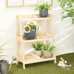 Litton Lane 32 in. Brown Rectangle Wood Plantstand with 3-Tiers -Litton Lane Sales Store brown litton lane plant stands 040420 31 1000