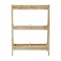 Litton Lane 32 in. Brown Rectangle Wood Plantstand with 3-Tiers