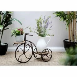 Litton Lane 19 in. Brown Round Metal Bicycle Plantstand with 2-Tiers -Litton Lane Sales Store brown litton lane plant stands 66555 31 1000
