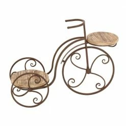 Litton Lane 19 in. Brown Round Metal Bicycle Plantstand with 2-Tiers