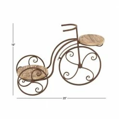 Litton Lane 19 in. Brown Round Metal Bicycle Plantstand with 2-Tiers -Litton Lane Sales Store brown litton lane plant stands 66555 c3 1000