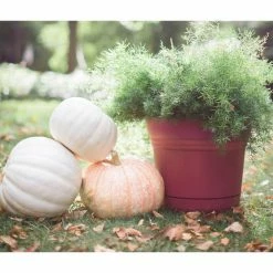 Bloem Saturn 14 in. Burnt Red Plastic Planter with Saucer -Litton Lane Sales Store burnt red bloem plant pots sp1413 1f 1000