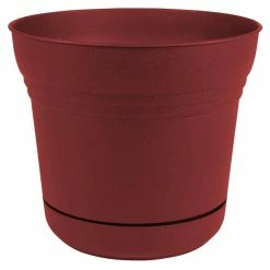 Bloem Saturn 14 in. Burnt Red Plastic Planter with Saucer