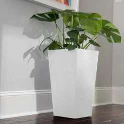 Bloem Finley Tall Tapered Square Resin Planter 20 in. Casper White -Litton Lane Sales Store casper white bloem plant pots fps2009 6 77 1000