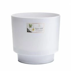 Bloem Hopson Medium 10 in. Casper White Plastic Planter with Metal Gold Stand 19 Bloem Hopson Medium 10 in. Casper White Plastic Planter with Metal Gold Stand -Litton Lane Sales Store casper white bloem plant pots hop1009 m 1d 1000