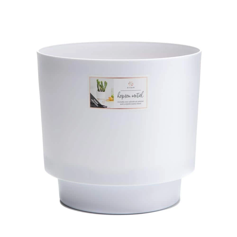 Bloem Hopson Medium 10 in. Casper White Plastic Planter with Metal Gold Stand 7 Bloem Hopson Medium 10 in. Casper White Plastic Planter with Metal Gold Stand - Image 5
