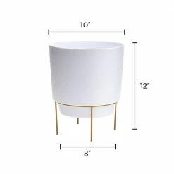 Bloem Hopson Medium 10 in. Casper White Plastic Planter with Metal Gold Stand 18 Bloem Hopson Medium 10 in. Casper White Plastic Planter with Metal Gold Stand -Litton Lane Sales Store casper white bloem plant pots hop1009 m a0 1000