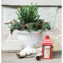 Bloem Grecian 18 in. Casper White Plastic Urn Planter -Litton Lane Sales Store casper white bloem urn planters gu18 09 1d 1000