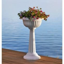 Bloem Grecian 32 in. Casper White Plastic Urn Tall Pedestal Planter -Litton Lane Sales Store casper white bloem urn planters gu180 09 1d 1000