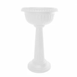 Bloem Grecian 32 in. Casper White Plastic Urn Tall Pedestal Planter