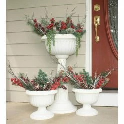 Bloem Grecian 32 in. Casper White Plastic Urn Tall Pedestal Planter -Litton Lane Sales Store casper white bloem urn planters gu180 09 66 1000