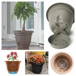 Bloem Lucca 13.25 in. Charcoal Plastic Self-Watering Planter with Saucer -Litton Lane Sales Store charcoal bloem plant pots lp12908 1d 1000