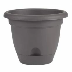 Bloem Lucca 13.25 in. Charcoal Plastic Self-Watering Planter with Saucer