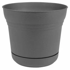 Bloem Saturn 10 in. Charcoal Plastic Planter with Saucer