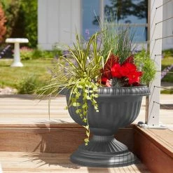 Bloem Grecian 12 in. Charcoal Plastic Urn Planter -Litton Lane Sales Store charcoal bloem urn planters gu12 908 1d 1000