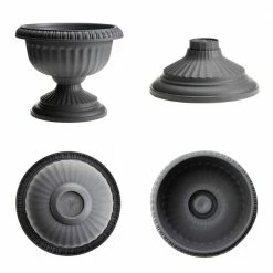 Bloem Grecian 18 in. Charcoal Plastic Urn Planter -Litton Lane Sales Store charcoal bloem urn planters gu18 908 1d 1000