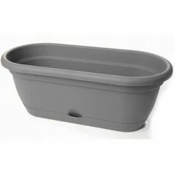 Bloem Lucca 19 in. Charcoal Plastic Self-Watering Window Box with Saucer -Litton Lane Sales Store charcoal bloem window boxes lwb18908 fa 1000