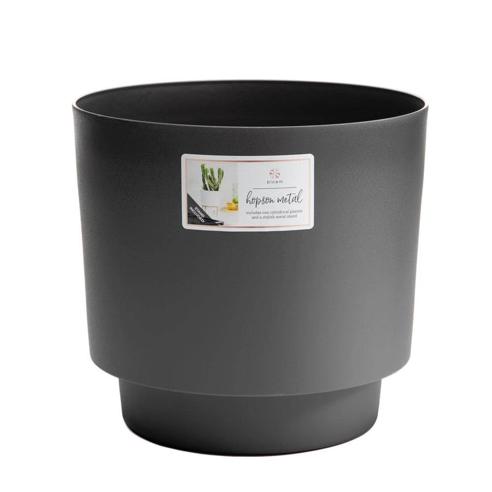 Bloem Hopson Small 6 in. Charcoal Gray Plastic Planter with Metal Black Stand 5 Bloem Hopson Small 6 in. Charcoal Gray Plastic Planter with Metal Black Stand - Image 3