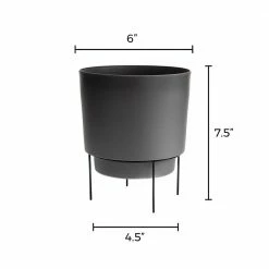Bloem Hopson Small 6 in. Charcoal Gray Plastic Planter with Metal Black Stand 17 Bloem Hopson Small 6 in. Charcoal Gray Plastic Planter with Metal Black Stand -Litton Lane Sales Store charcoal gray bloem plant pots hop06908 m a0 1000