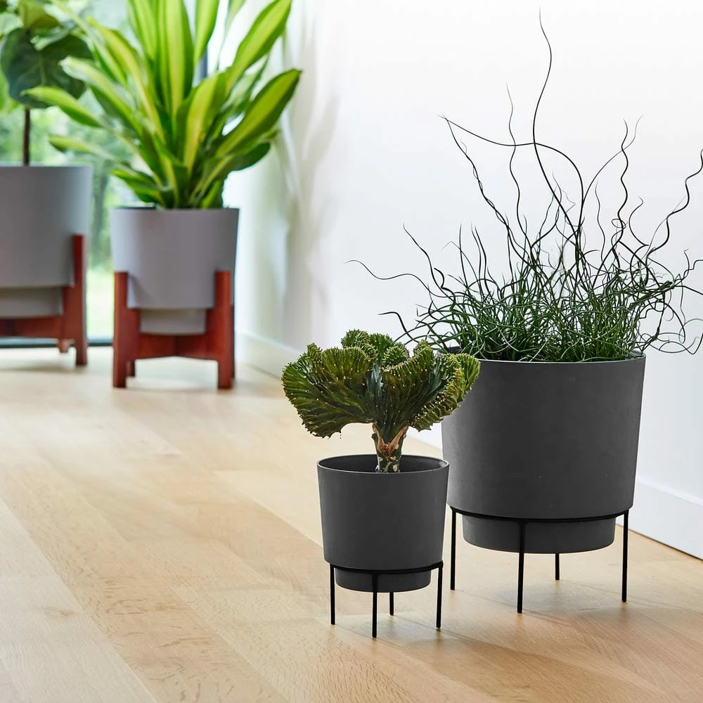 Bloem Hopson Small 6 in. Charcoal Gray Plastic Planter with Metal Black Stand 4 Bloem Hopson Small 6 in. Charcoal Gray Plastic Planter with Metal Black Stand - Image 2