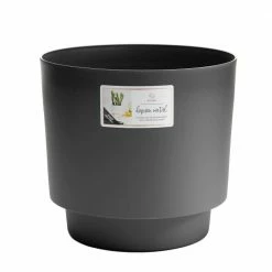 Bloem Hopson Medium 10 in. Charcoal Gray Plastic Planter with Metal Black Stand -Litton Lane Sales Store charcoal gray bloem plant pots hop10908 m 1d 1000