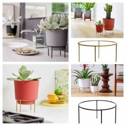 Bloem Hopson Medium 10 in. Charcoal Gray Plastic Planter with Metal Black Stand -Litton Lane Sales Store charcoal gray bloem plant pots hop10908 m 76 1000