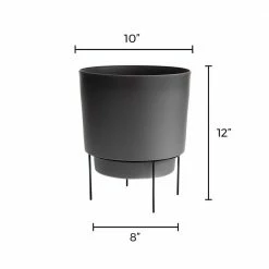 Bloem Hopson Medium 10 in. Charcoal Gray Plastic Planter with Metal Black Stand -Litton Lane Sales Store charcoal gray bloem plant pots hop10908 m a0 1000