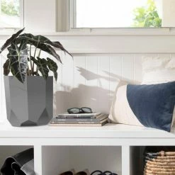 Bloem 10 in. Charcoal Gray Tuxton Modern Hexagon Resin Planter -Litton Lane Sales Store charcoal gray bloem plant pots txt10908 40 1000