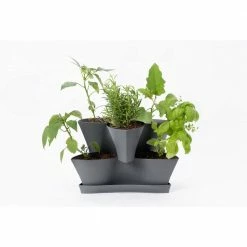 Bloem Collins Medium 16 in. 2-Tier Charcoal Gray Modular Multi-Level Vertical Herb Planter