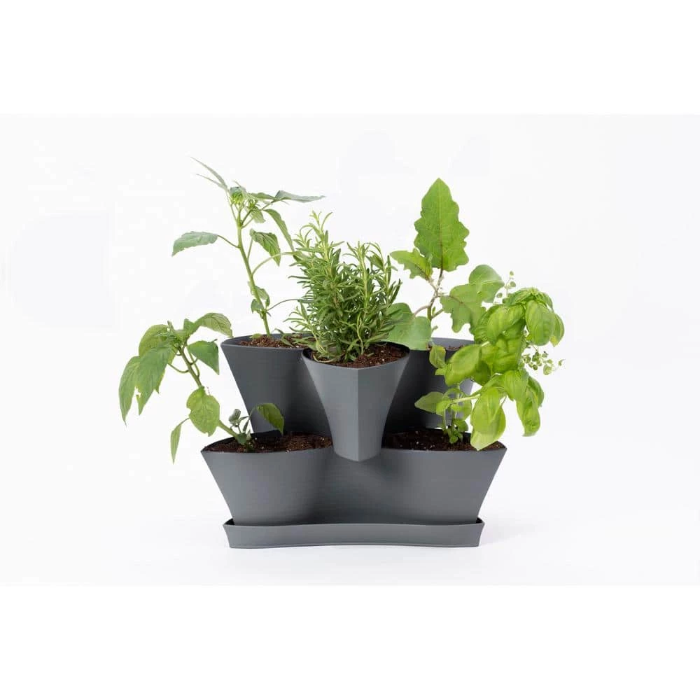 Bloem Collins Medium 16 in. 2-Tier Charcoal Gray Modular Multi-Level Vertical Herb Planter 3 Bloem Collins Medium 16 in. 2-Tier Charcoal Gray Modular Multi-Level Vertical Herb Planter