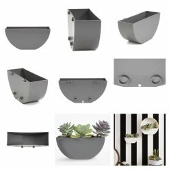 Bloem Bodye Medium 11 in. Charcoal Gray Resin Half Moon Wall Mounted Hanging Planter -Litton Lane Sales Store charcoal gray bloem wall planters bod11908 hm 66 1000