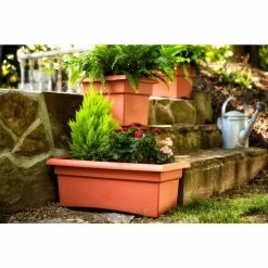 Bloem Veranda 26 in. Chocolate Plastic Deck Window Box Planter -Litton Lane Sales Store chocolate bloem plant pots 57326ch 66 1000
