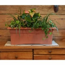 Bloem Veranda 26 in. Chocolate Plastic Deck Window Box Planter -Litton Lane Sales Store chocolate bloem plant pots 57326ch fa 1000