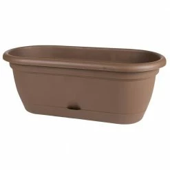 Bloem Lucca 19 in. Chocolate Plastic Self-Watering Window Box with Saucer -Litton Lane Sales Store chocolate bloem window boxes lwb1845 4f 1000