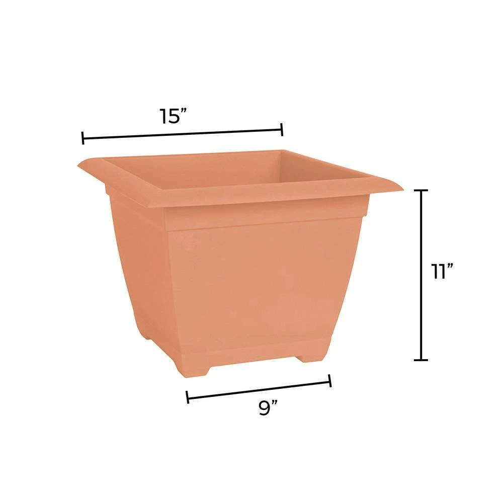 Bloem 15 in. Dayton Resin Square Deck Box Planter Coral Sand 4 Bloem 15 in. Dayton Resin Square Deck Box Planter Coral Sand - Image 2