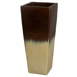 Emissary 35 in. Tall Cream/Java Ceramic Square Planter
