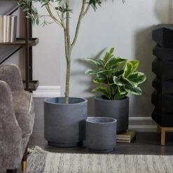 Litton Lane 12 in. x 12 in. Dark Grey Magnesium Oxide Modern Planter (Set of 3) -Litton Lane Sales Store dark grey litton lane plant pots 042631 31 1000