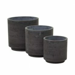 Litton Lane 12 in. x 12 in. Dark Grey Magnesium Oxide Modern Planter (Set of 3) -Litton Lane Sales Store dark grey litton lane plant pots 042631 40 1000
